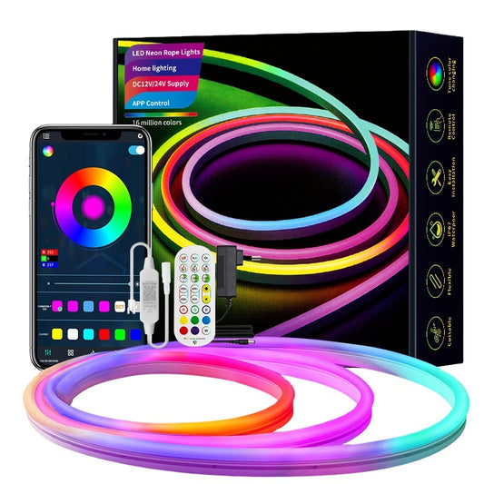 ⭐⭐⭐⭐⭐ 5.0 (6 337 vendus )  Ruban néon LED flexible 5m/SMD RGB RGBIC numérique étanche néon multicolore