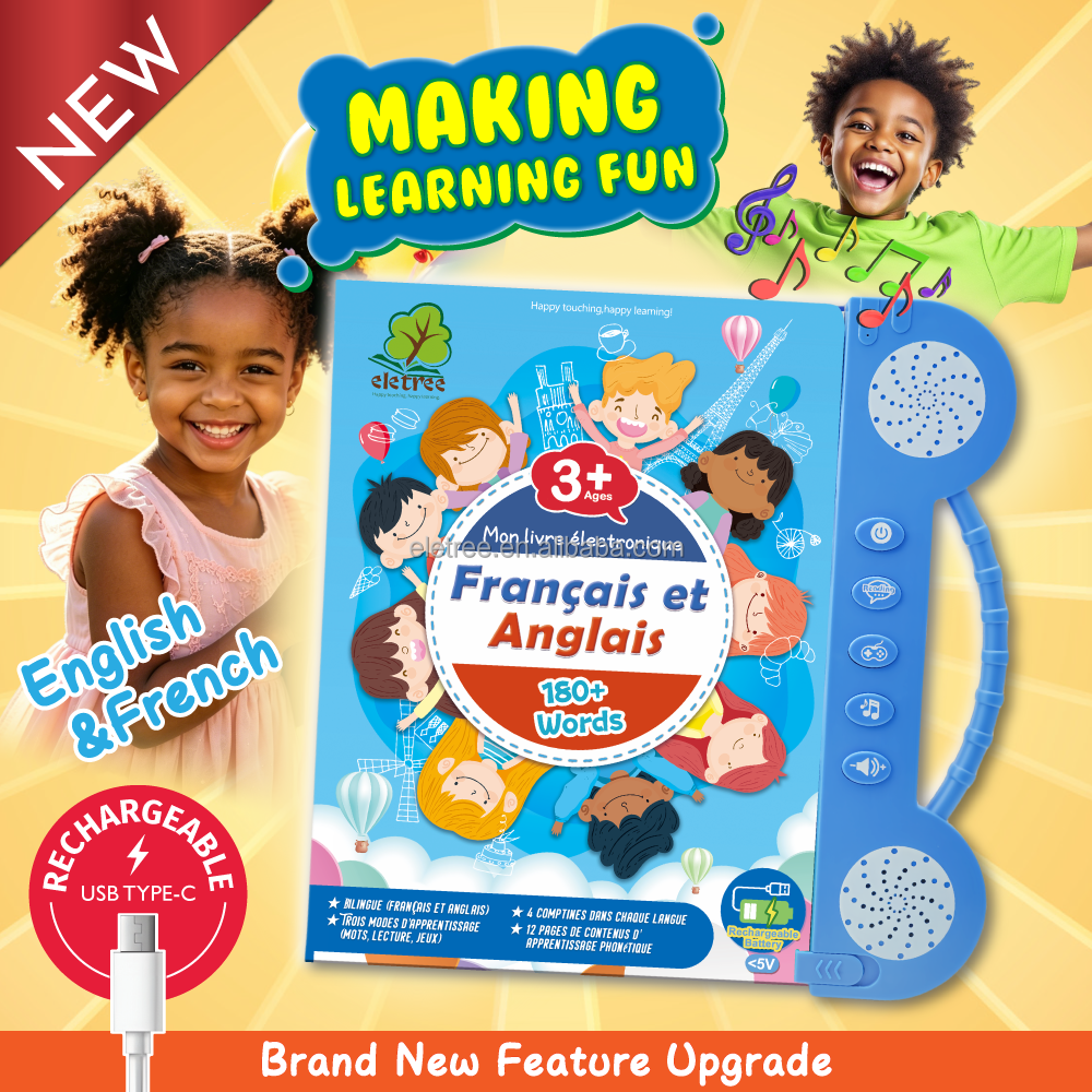 ⭐⭐⭐⭐⭐ 5.0 (13 250  vendus )  Nouveau livre d'Apprentissage Sonore Interactif Bilingue (Français/Anglais)  pour Enfants