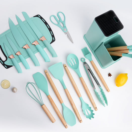 ⭐⭐⭐⭐⭐ 5.0 (2 630 vendus )Le kit ultime, Ensemble Complet de Cuisine 19 Pièces avec Ustensiles en Silicone